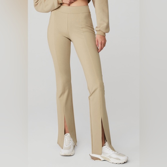 ALO Yoga Pants - Alo Airbrush High-waist Flutter Legging California Sand Tan Front Slit Flare XS